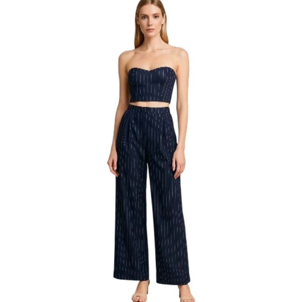Elegant Navy Blue Strapless Jumpsuit